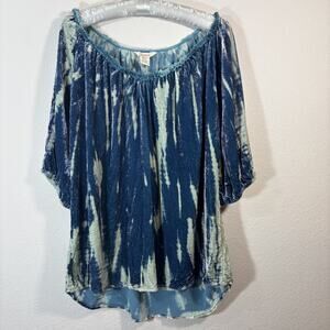 Sundance Velvet Silk Blend Tie Dye Bubble Short Sleeve Top Blue Size L Boho